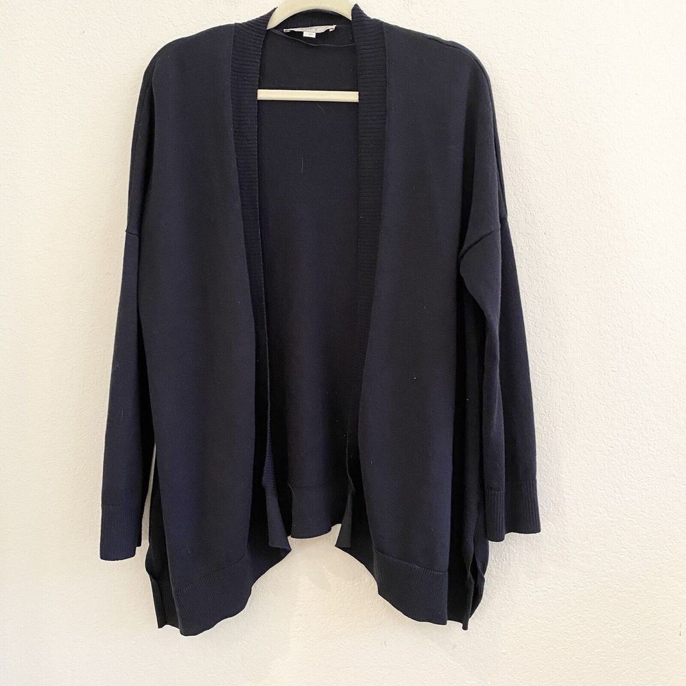 Loft Womens‎ Black Wool Blend Long Sleeve Open Front Cardigan Sweater Size L